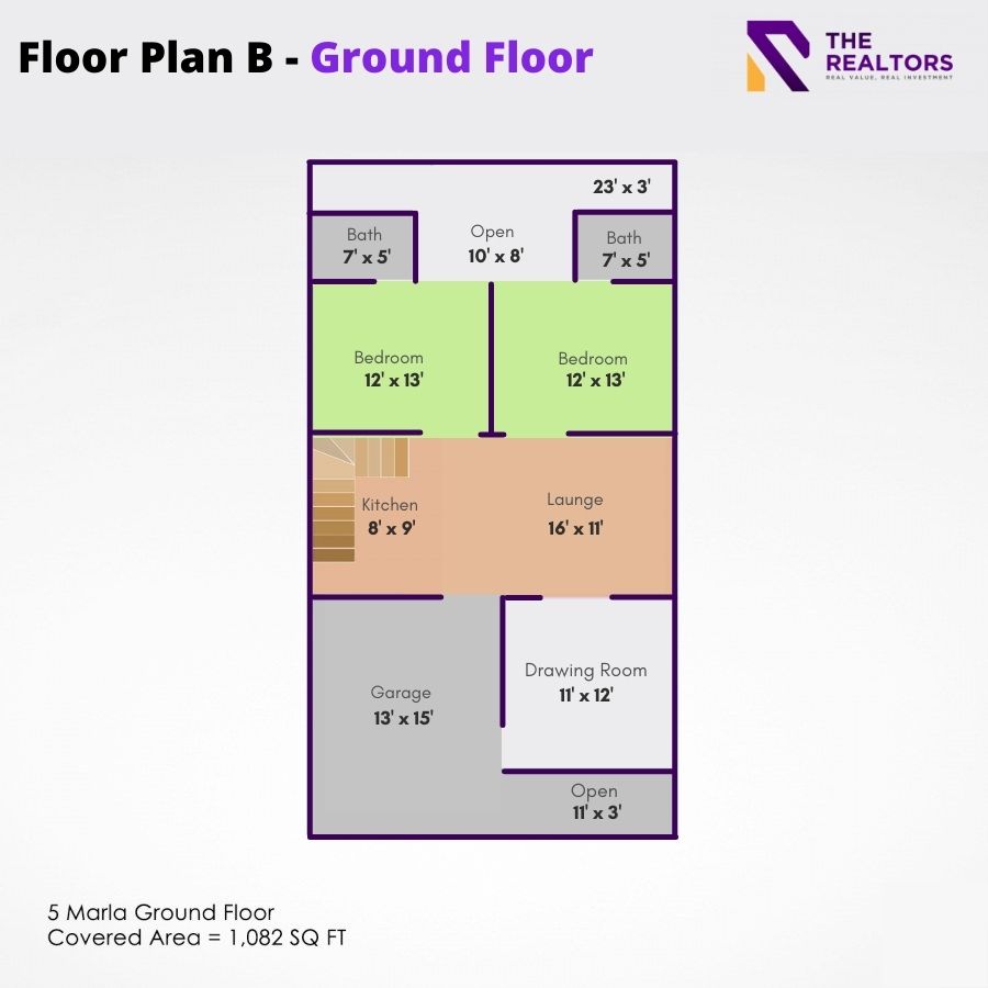 5 Marla House Plan - Floor plan B