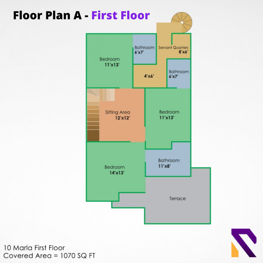 Floor Plan A for a 10 Marla Home – First Floor