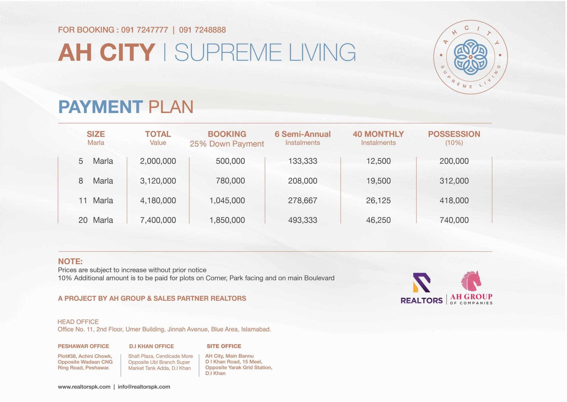 AH City Price Plan - Realtorspk